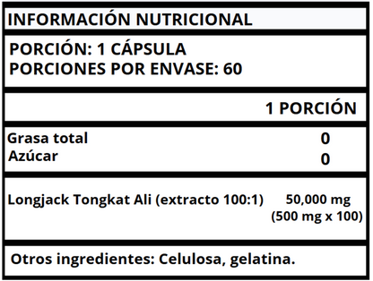 LONGJACK TONGKAT ALI SUPER EXTRA FUERTE - CÁPSULAS 50,000 MG