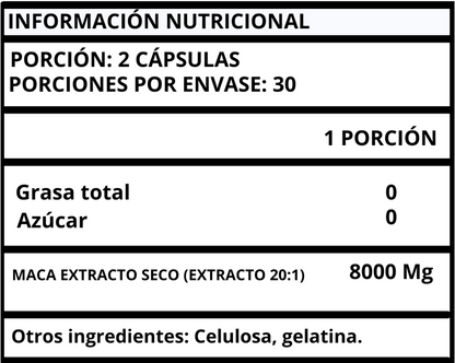 MACA PERUANA EXTRACTO EXTRA FUERTE - CÁPSULAS 8000 MG