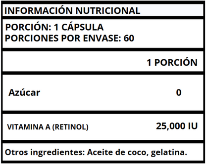 VITAMINA A (RETINOL) - CÁPSULAS SUAVES 25,000 IU