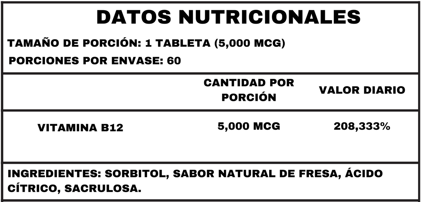 VITAMINA B12 SUBLINGÜAL/MASTICABLE - TABLETAS 5,000 MCG