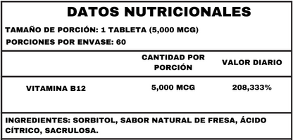 VITAMINA B12 SUBLINGÜAL/MASTICABLE - TABLETAS 5,000 MCG