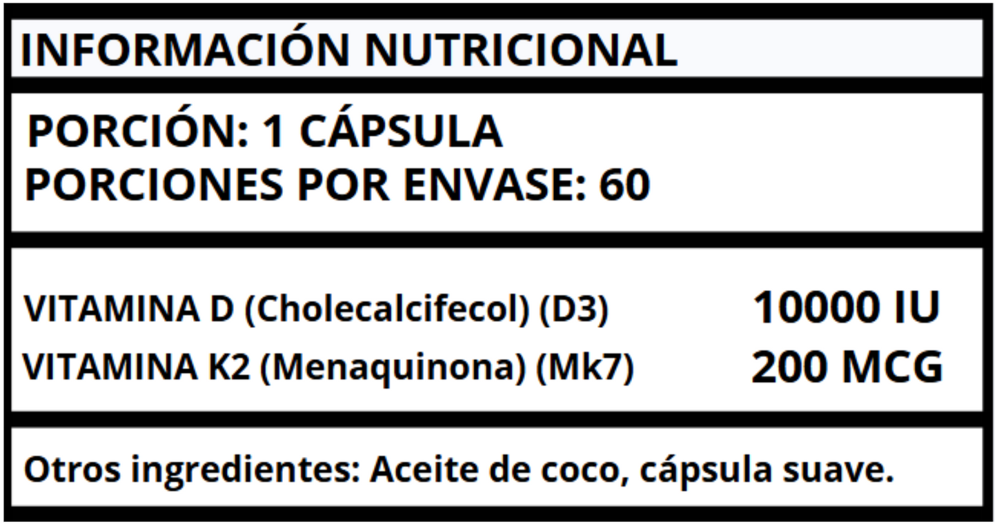 VITAMINA D3 CON K2 - CÁPSULA SUAVES 10,000 IU