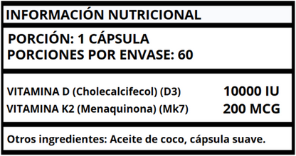 VITAMINA D3 CON K2 - CÁPSULA SUAVES 10,000 IU