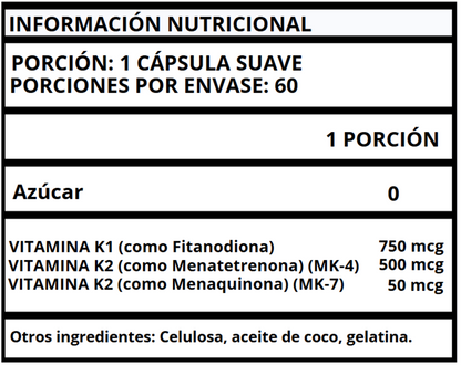 VITAMINA K COMPLEX - CÁPSULAS SUAVES 1300 MCG