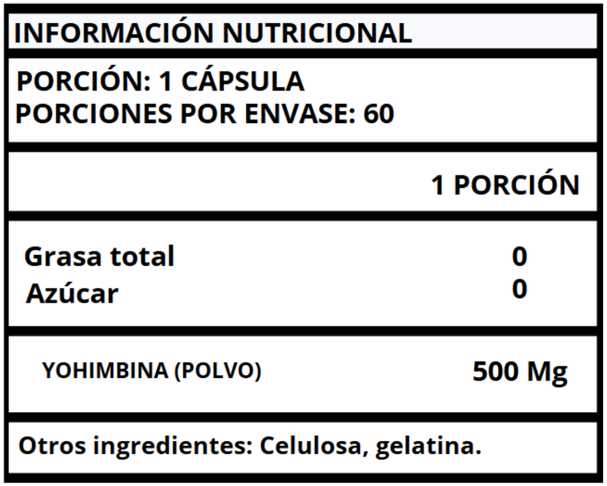 YOHIMBINA (YOHIMBE POLVO) - CÁPSULAS 500 MG