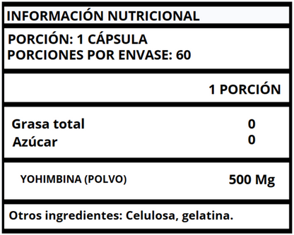 YOHIMBINA (YOHIMBE POLVO) - CÁPSULAS 500 MG