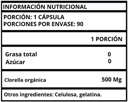 CLORELLA ORGÁNICA - CÁPSULAS 500 MG