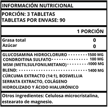 GLUCOSAMINA CON CONDROITINA (CONTIENE CÚRCUMINA, MSM) - TABLETAS 4,000 MG
