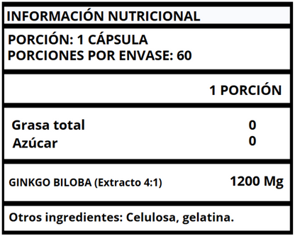 GINKGO BILOBA EXTRACTO - CÁPSULAS 1200 MG