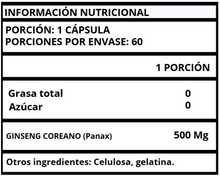 GINSENG COREANO - CÁPSULAS 500 MG