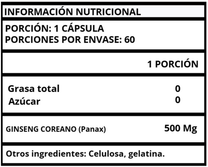GINSENG COREANO - CÁPSULAS 500 MG